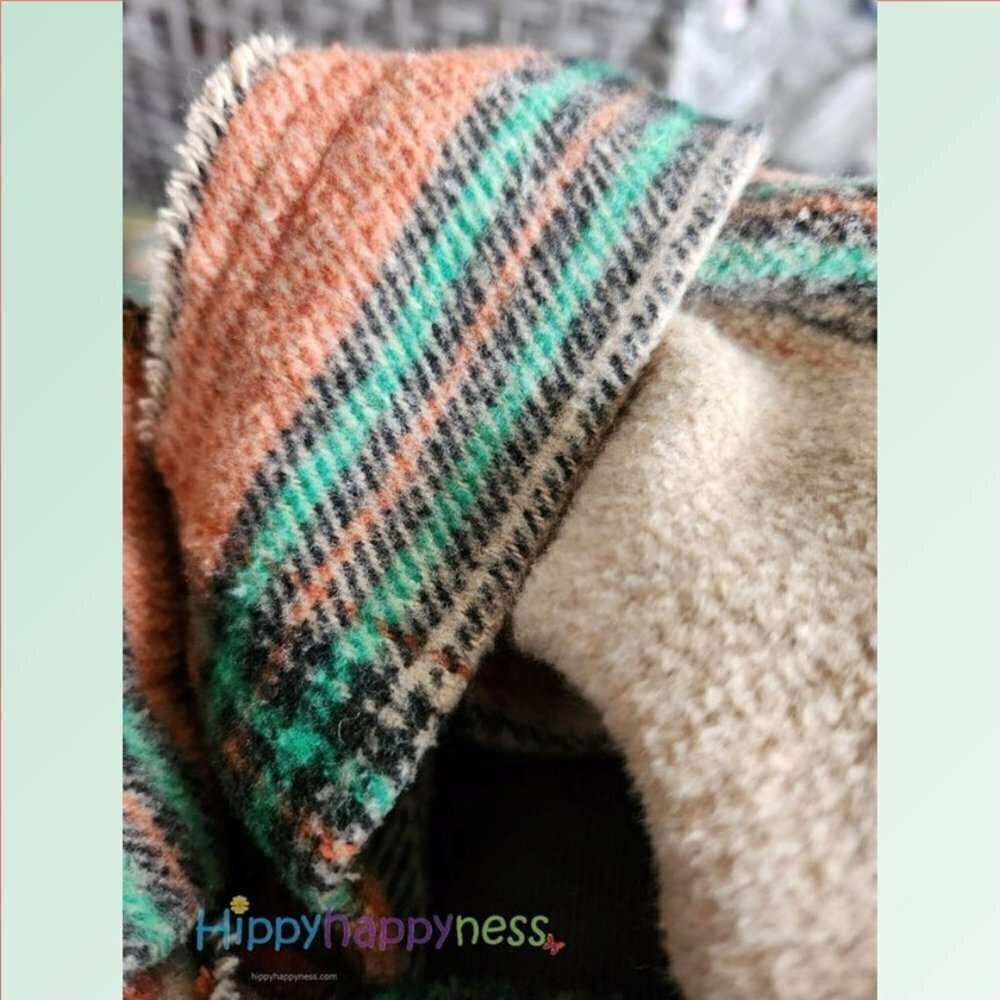 New POL Shacket Jacket Oversized Plaid Hoodie Beige Orange Green NWT - Picture 4 of 8